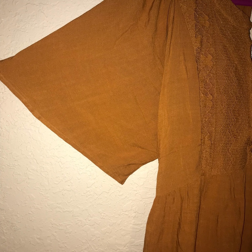 Boho dark mustard dress with tie - Picture 2 of 6